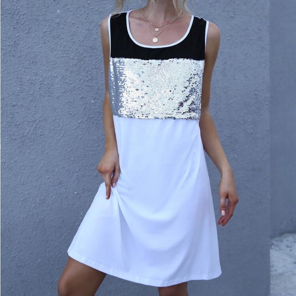 Contrast Sequin Color Block Tank Dress NWOT